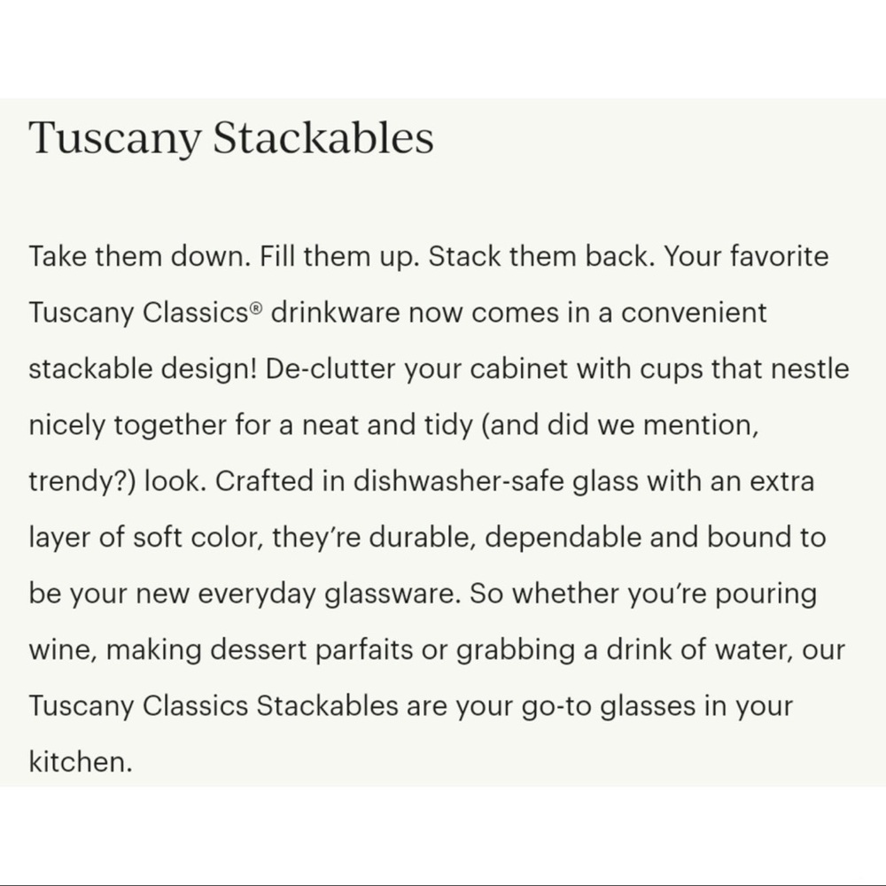 Lenox Tuscany Tall Stackable Glasses in Smoke, 4 piece set - Picture 5 of 6